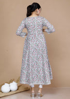 Miravan Women's Blue Printed With Gota Patti Work Anarkali Kurta With Dupatta
