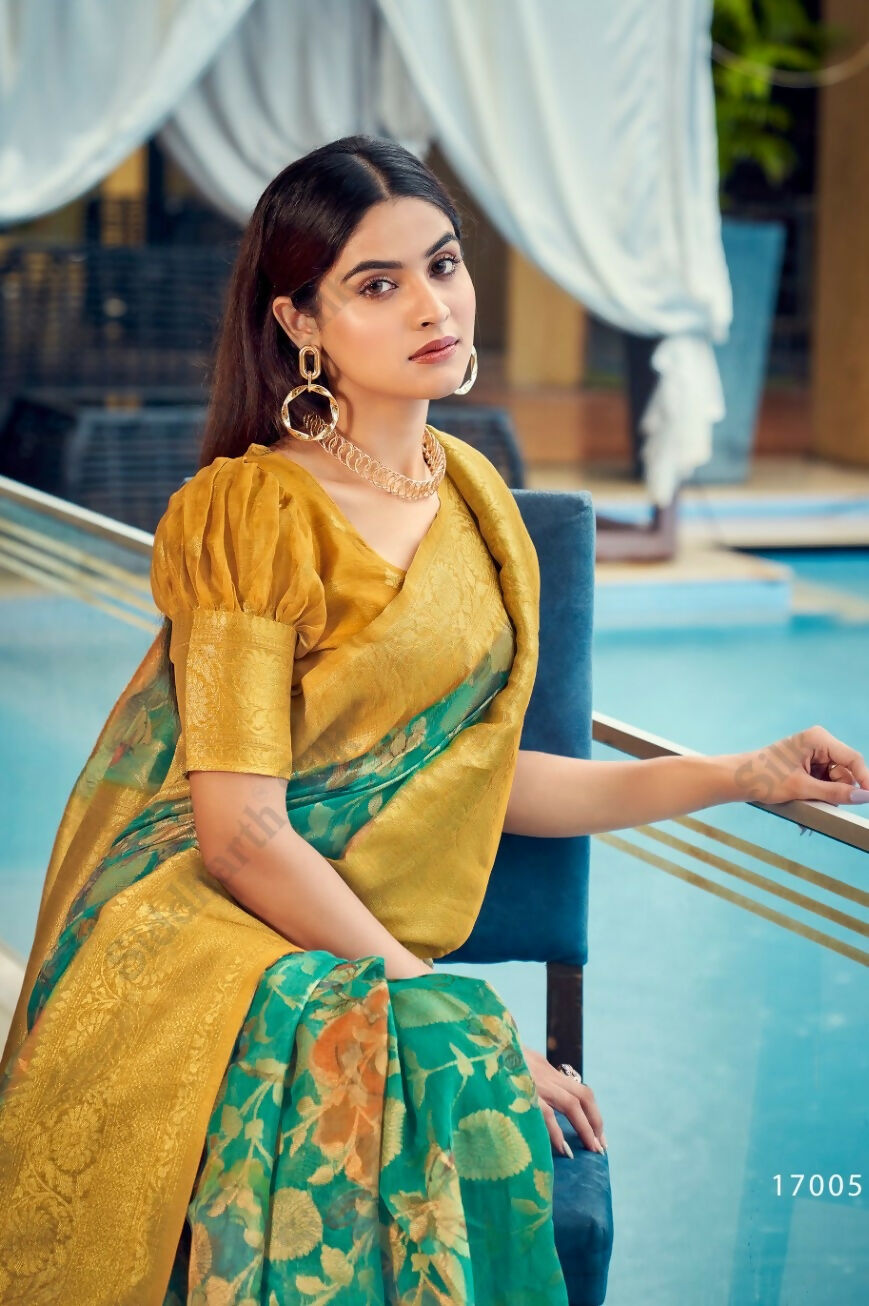 Exclusive Collection Wedding Green Golden Collection Banarasi Silk Saree With Rich Pallu