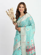 Shree Shyam Fashion Linen Cotton Sea Green Saree - Distacart