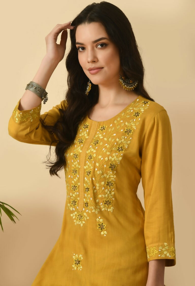 Joban Fashion Mustard Cotton Rayon Kurta Set