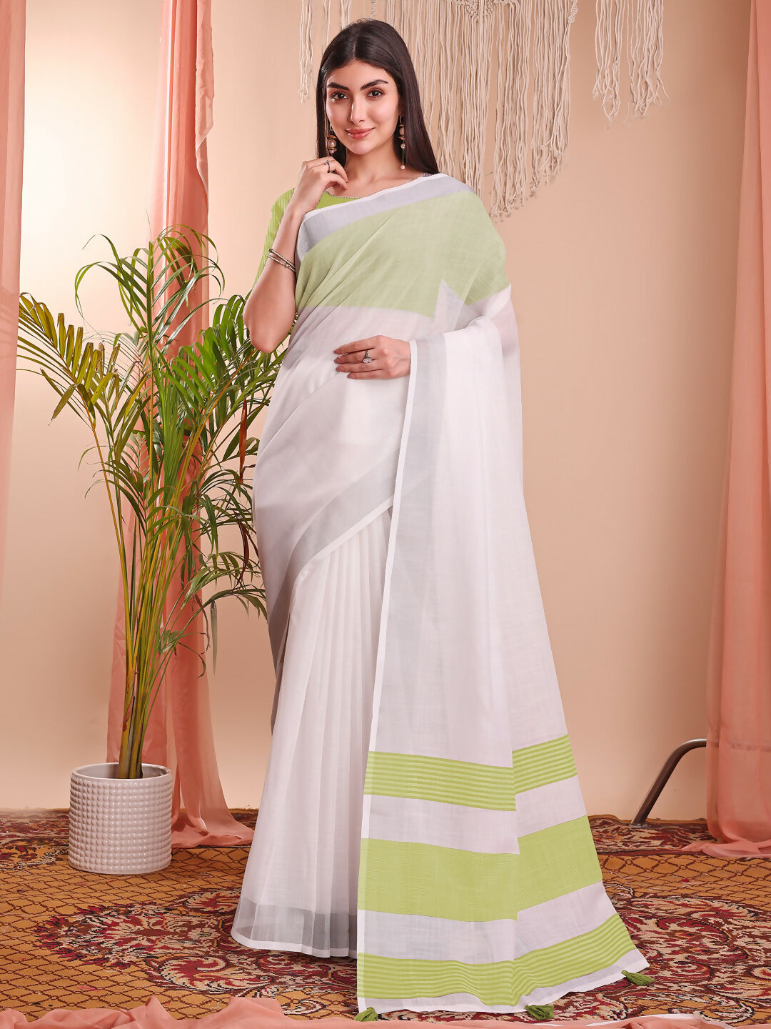 Shree Shyam Fashion The White Loom White Linen Cotton Saree