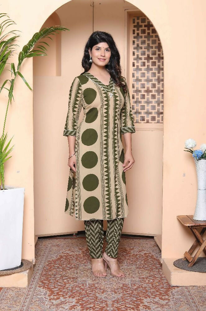 Miravan Womens Straight Polka Dot Printed Green Kurta With Palazzo - Distacart