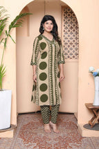 Miravan Womens Straight Polka Dot Printed Green Kurta With Palazzo - Distacart