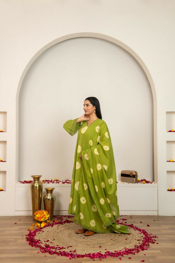 Joban Fashion Green Tie & Dye Cotton Suit Set - Distacart