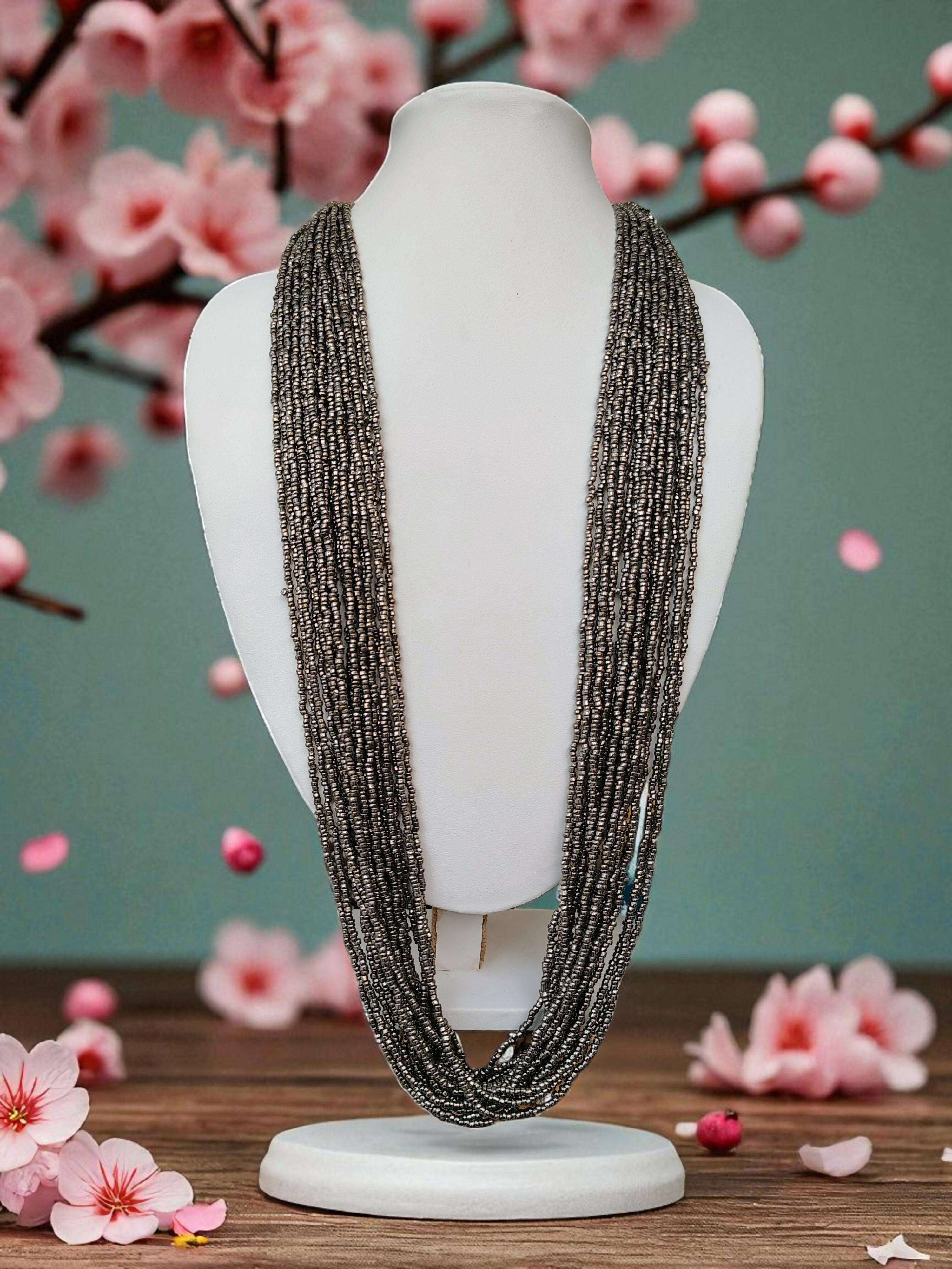 Inhanns Rangsaaz 20-Layer Luxe Long Beaded Only Necklace - Silver Only Necklace