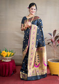 Jyoti Fashion Women's Black Paithani Silk Zari Woven Saree with Blouse - Distacart