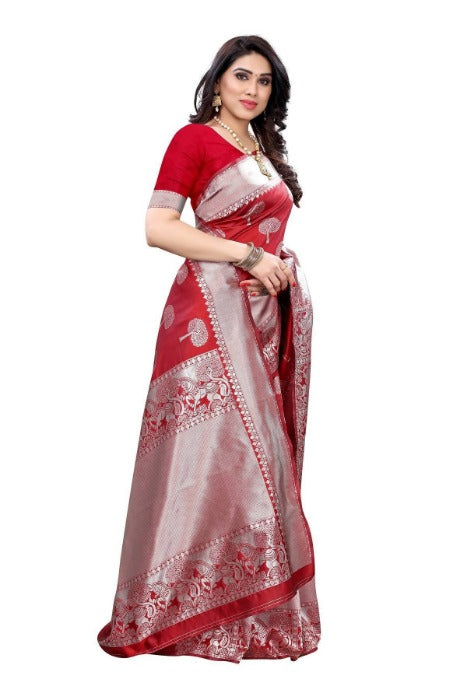 Vamika Banarasi Jacquard Weaving Red Saree 