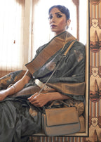 Platinum Grey Tussar Banarasi Silk Designer Saree - Emponline