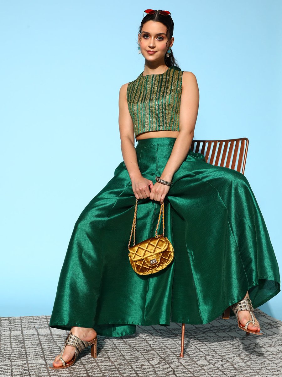 Ahalyaa Women Green & Gold-Toned Printed Co-ords - Distacart