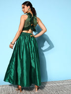 Ahalyaa Women Green & Gold-Toned Printed Co-ords - Distacart
