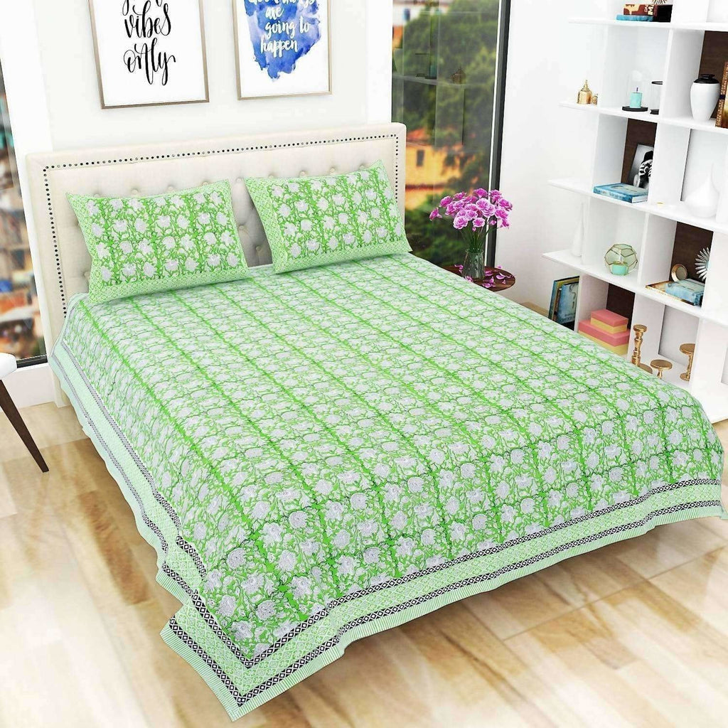 Hand Block Printed Jaipuri Double 90x108 Inches Bedsheet/Bedspread with 2 Pillow Covers