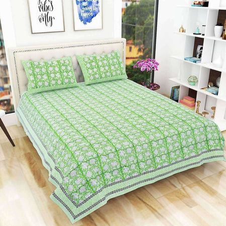 Hand Block Printed Jaipuri Double 90x108 Inches Bedsheet/Bedspread with 2 Pillow Covers