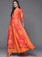 Ahalyaa Orange Striped Ethnic Maxi Dress - Distacart