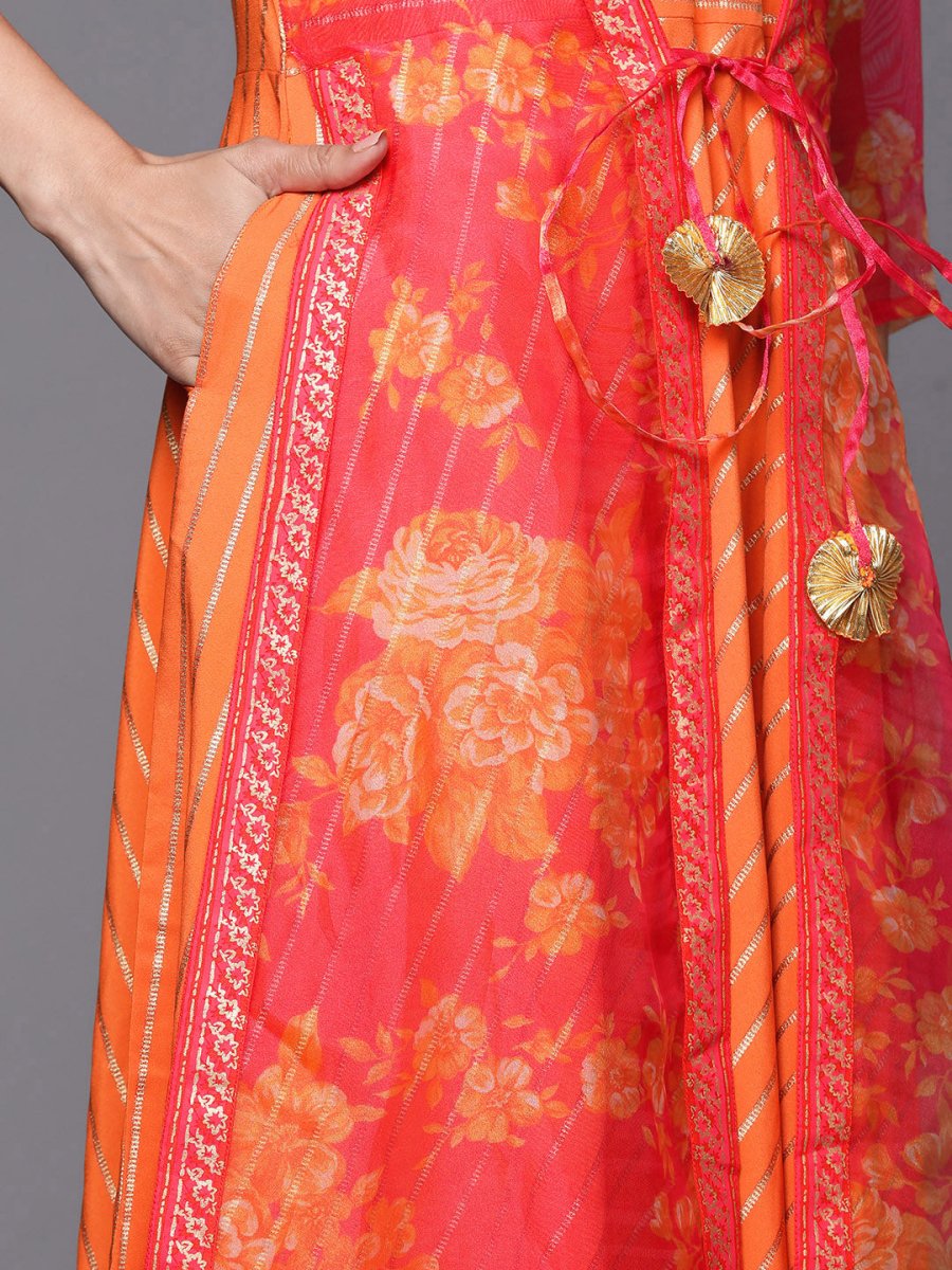 Ahalyaa Orange Striped Ethnic Maxi Dress - Distacart
