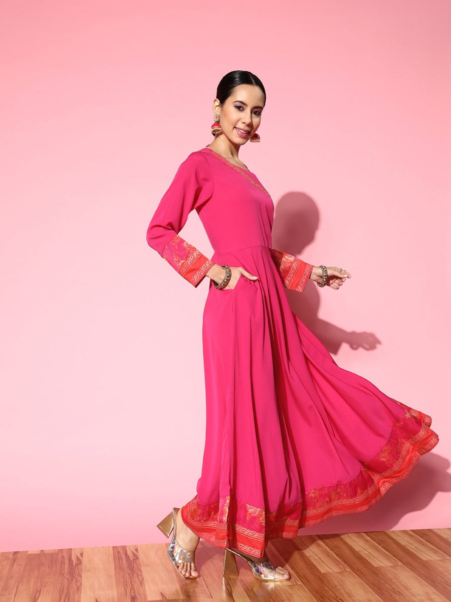 Ahalyaa Ethnic Motifs Crepe Ethnic Maxi Dress - Distacart
