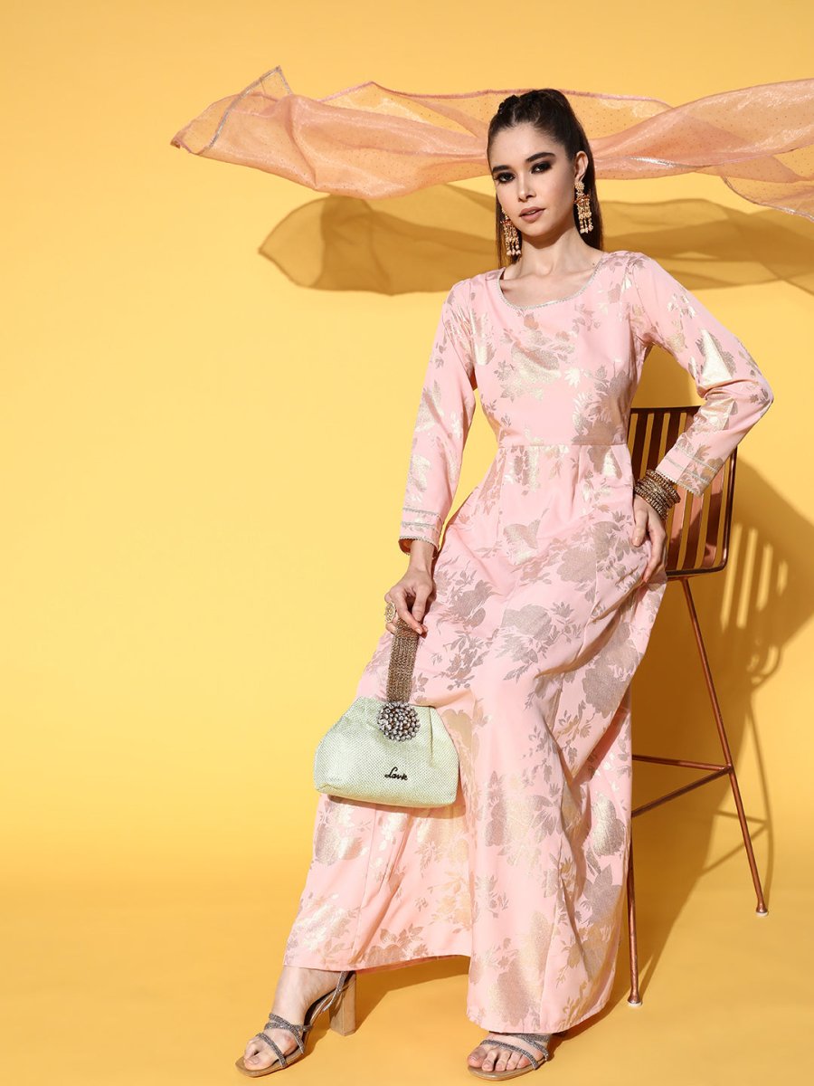 Ahalyaa Pink Empire Gotta Patti Ethnic Dress With Dupatta - Distacart