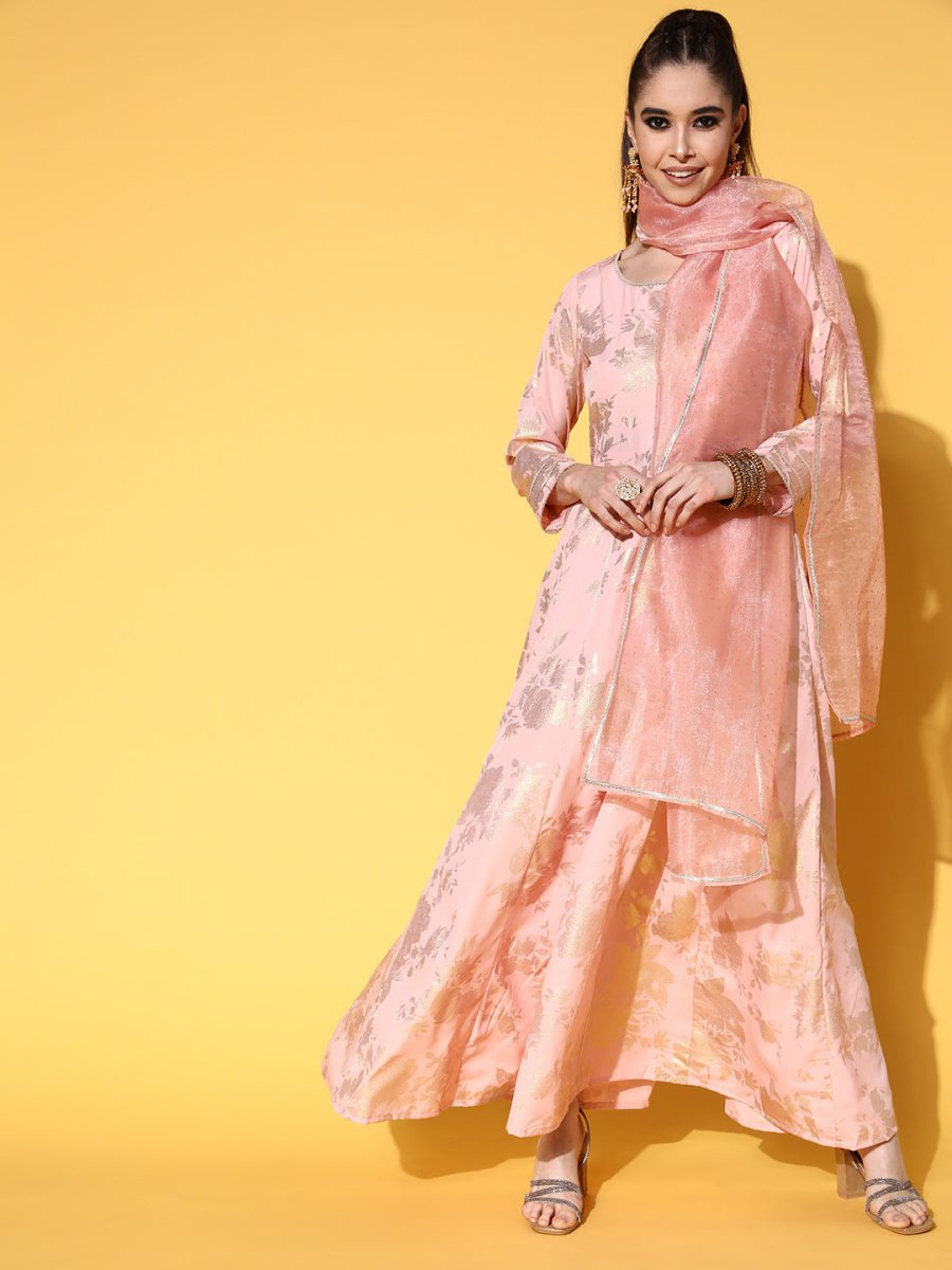 Ahalyaa Pink Empire Gotta Patti Ethnic Dress With Dupatta - Distacart