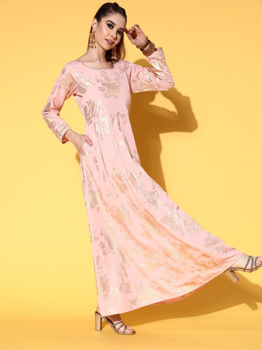 Ahalyaa Pink Empire Gotta Patti Ethnic Dress With Dupatta - Distacart