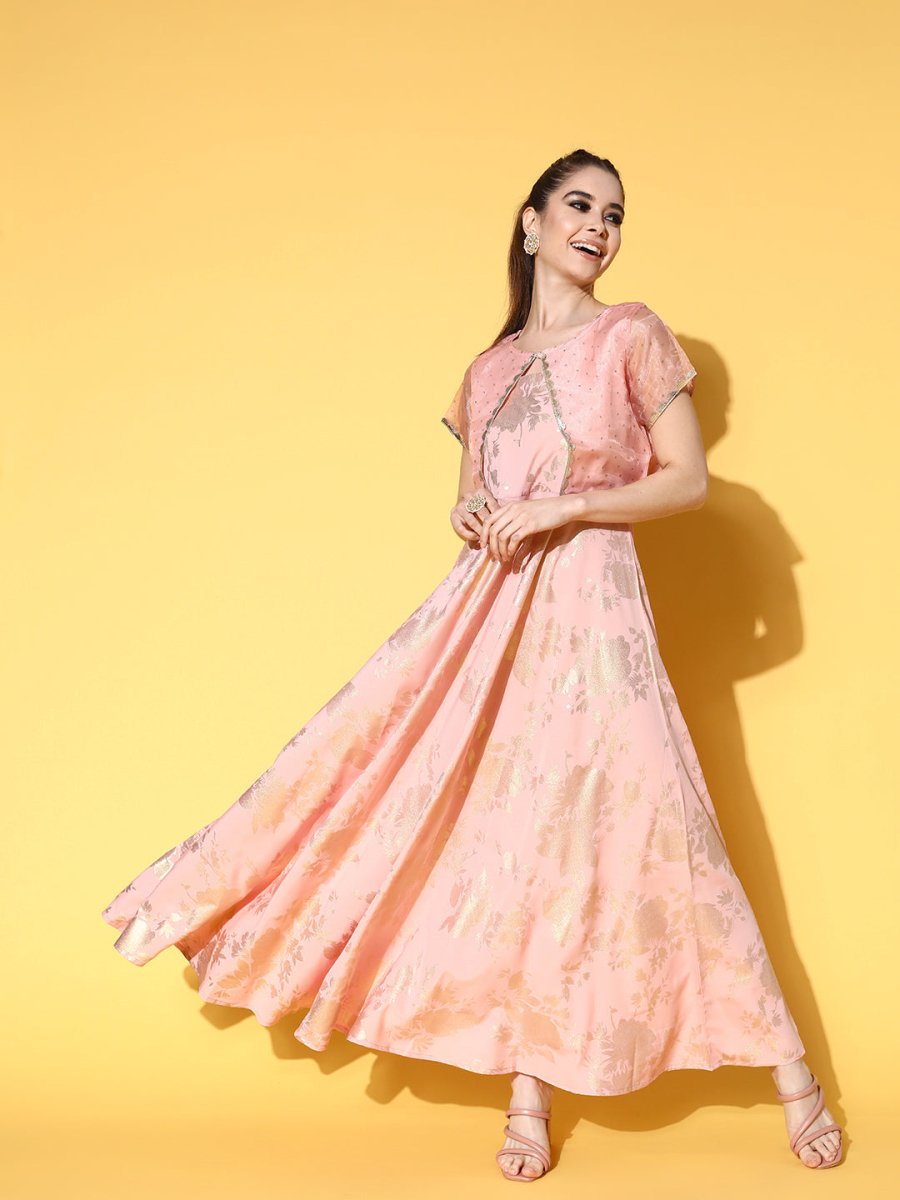 Ahalyaa Floral Printed Maxi Ethnic Dress - Distacart