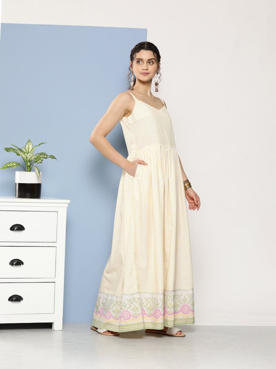 Ahalyaa Women Checked Maxi Ethnic Dress - Distacart