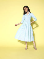 Ahalyaa Sea Green Floral Print Midi Ethnic Dress - Distacart