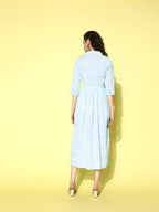 Ahalyaa Sea Green Floral Print Midi Ethnic Dress - Distacart