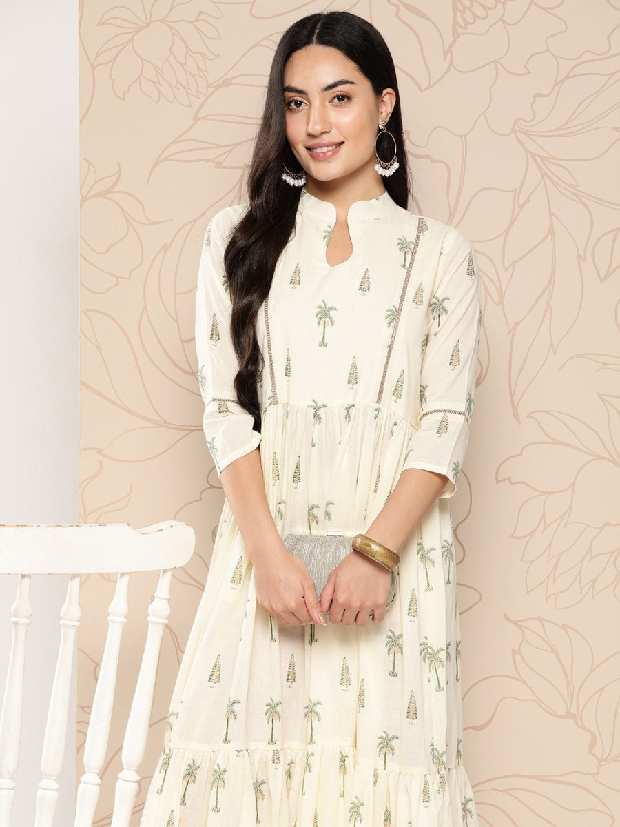 Ahalyaa Tropical Printed Gathered Empire Ethnic Dress - Distacart