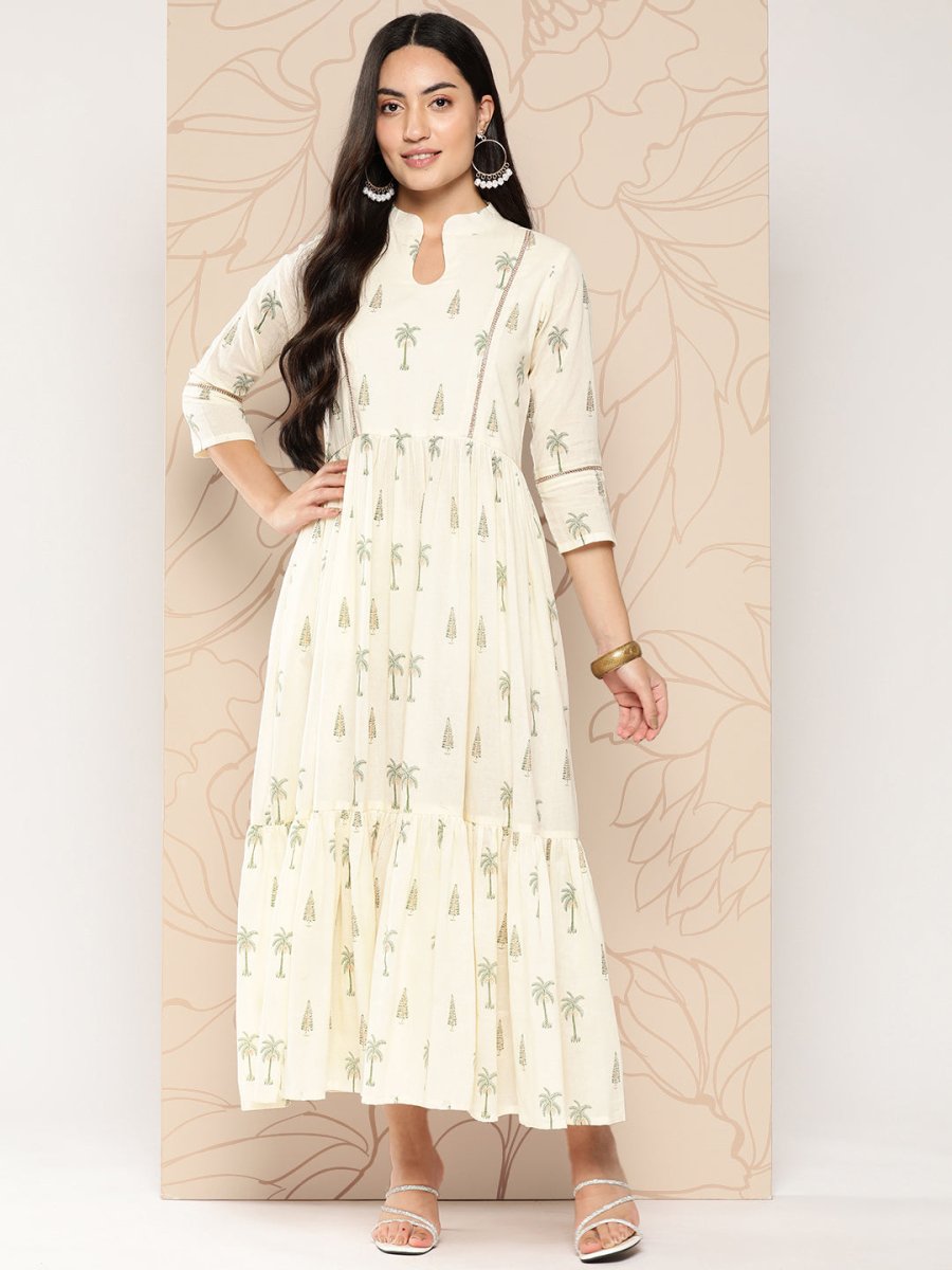 Ahalyaa Tropical Printed Gathered Empire Ethnic Dress - Distacart