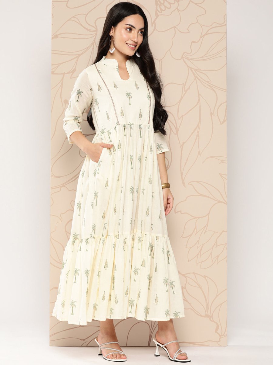 Ahalyaa Tropical Printed Gathered Empire Ethnic Dress - Distacart