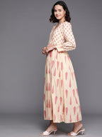 Ahalyaa Floral Print Puff Sleeves Maxi Ethnic Dress - Distacart