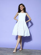 Ahalyaa White Floral Printed Halter Neck Tiered Ethnic Dress - Distacart