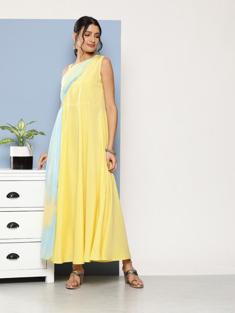 Ahalyaa Women Colourblocked Maxi Ethnic Dress - Distacart