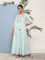 Ahalyaa Women Printed Tie-Ups Maxi Ethnic Dress - Distacart