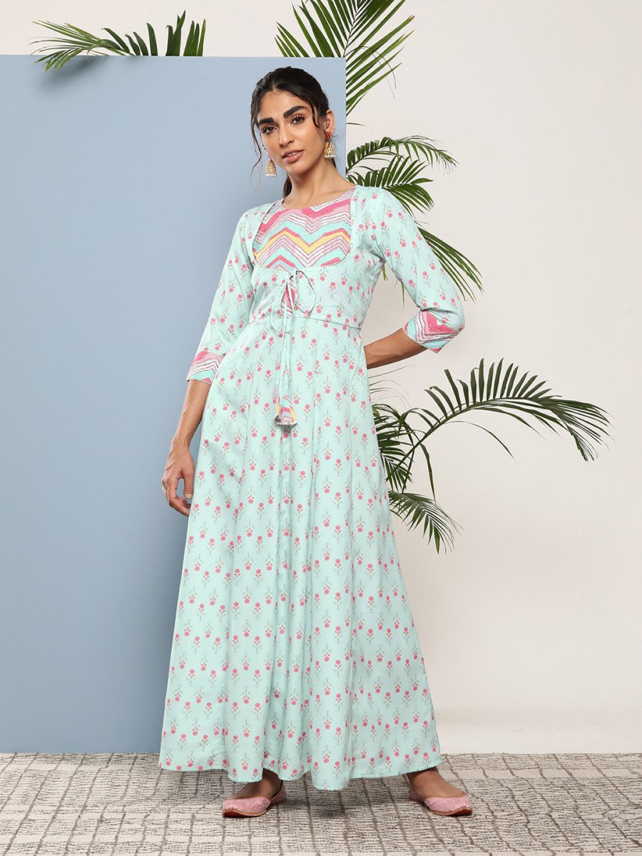 Ahalyaa Women Printed Tie-Ups Maxi Ethnic Dress - Distacart