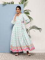 Ahalyaa Women Printed Tie-Ups Maxi Ethnic Dress - Distacart