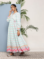 Ahalyaa Women Printed Tie-Ups Maxi Ethnic Dress - Distacart