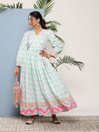Ahalyaa Women Printed Tie-Ups Maxi Ethnic Dress - Distacart