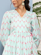 Ahalyaa Women Printed Tie-Ups Maxi Ethnic Dress - Distacart