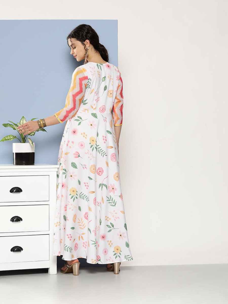 Ahalyaa Women Printed Layered Maxi Ethnic Dress - Distacart