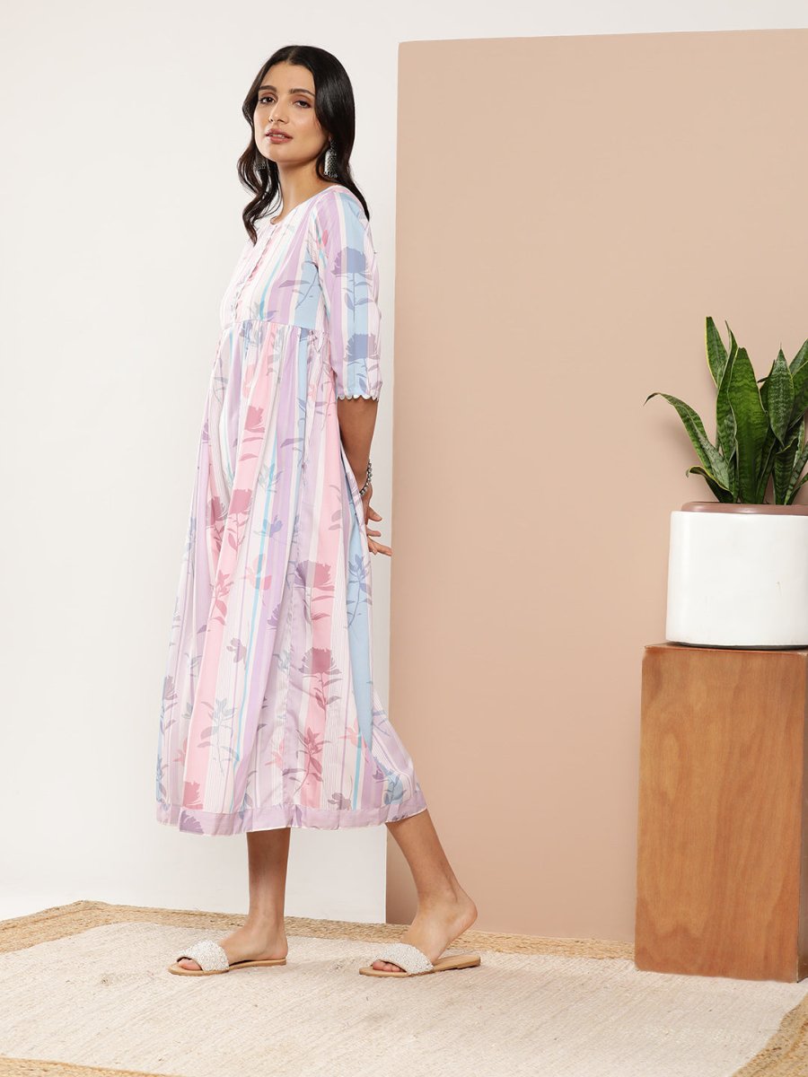 Ahalyaa Women Floral Printed Maxi Ethnic Dress - Distacart