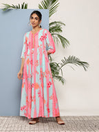 Ahalyaa Women Printed Layered Maxi Ethnic Dress - Distacart