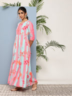 Ahalyaa Women Printed Layered Maxi Ethnic Dress - Distacart