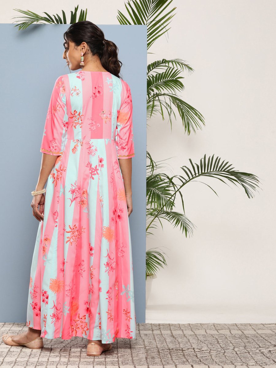 Ahalyaa Women Printed Layered Maxi Ethnic Dress - Distacart