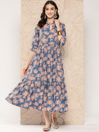 Ahalyaa Floral Printed Gathered Crepe Empire Ethnic Dress - Distacart