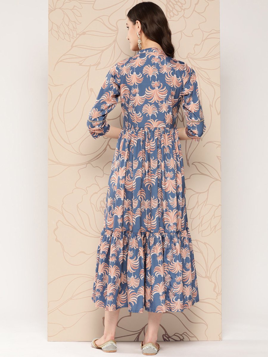 Ahalyaa Floral Printed Gathered Crepe Empire Ethnic Dress - Distacart