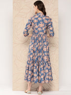 Ahalyaa Floral Printed Gathered Crepe Empire Ethnic Dress - Distacart