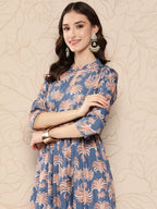 Ahalyaa Floral Printed Gathered Crepe Empire Ethnic Dress - Distacart