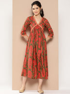 Ahalyaa Floral Print Crepe A-Line Midi Dress - Distacart