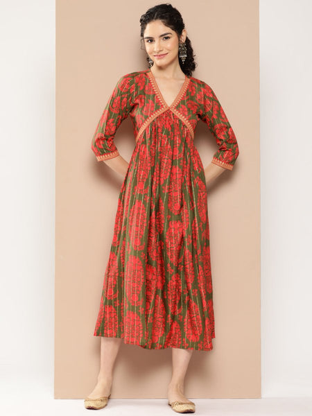 Ahalyaa Floral Print Crepe A-Line Midi Dress
