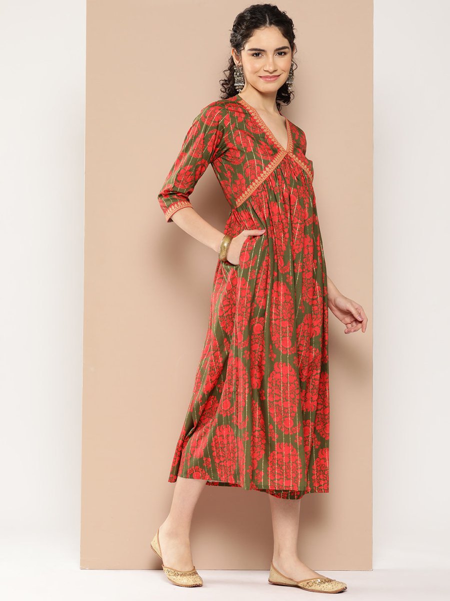 Ahalyaa Floral Print Crepe A-Line Midi Dress - Distacart